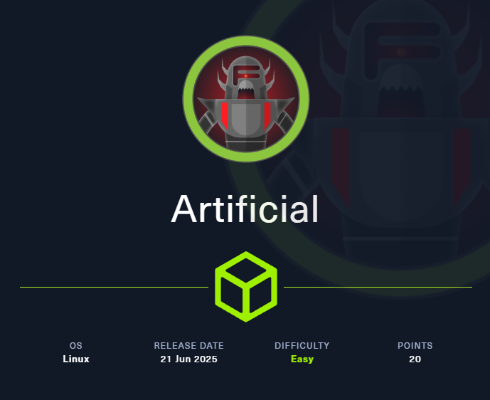 Artificial HTB — blog writeup cover